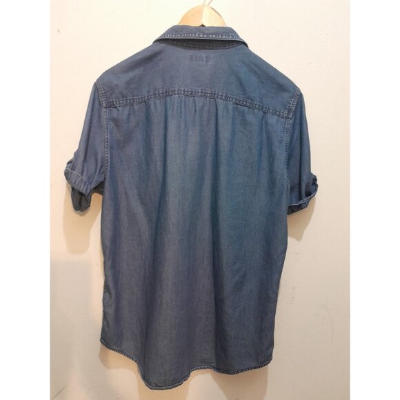 Calvin Klein Womens Denim Short Sleeve Western Roll Tab Casual Sz Medium Shirt - Picture 3 of 7